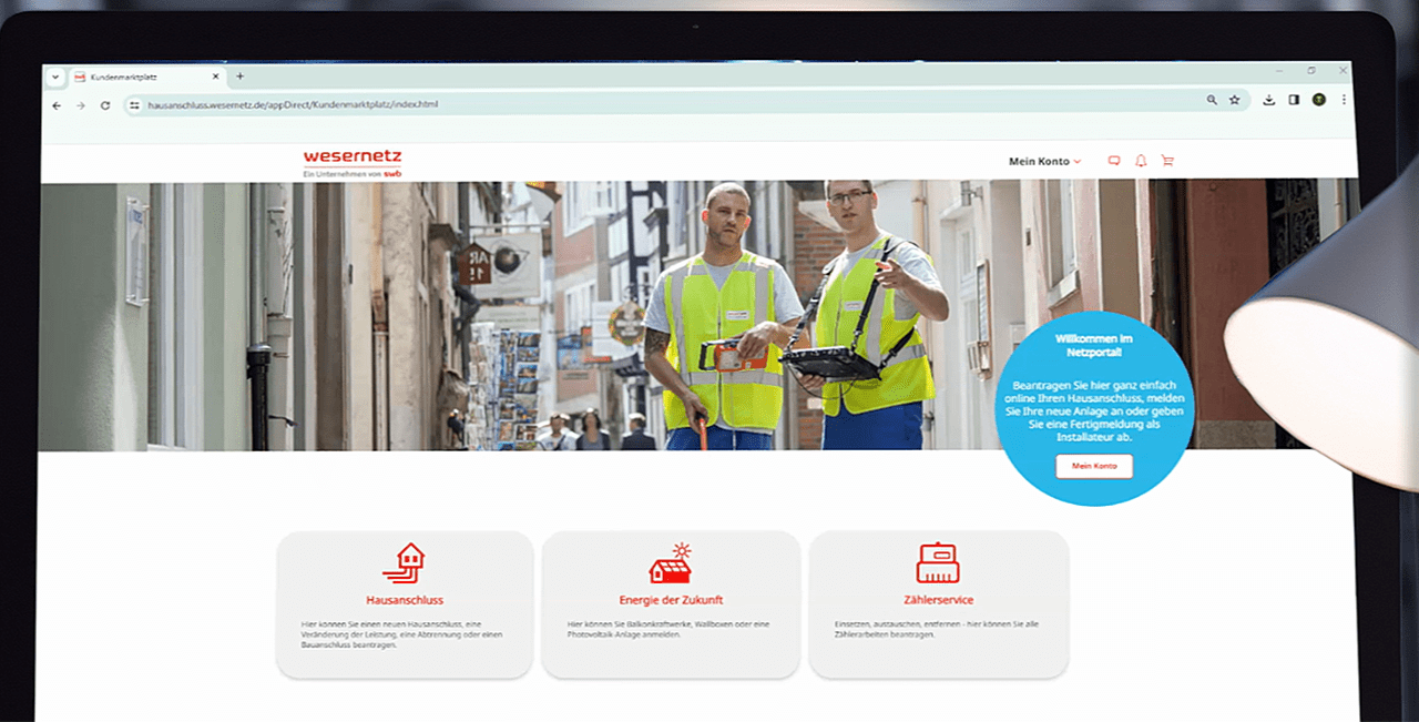 Die Startseite des Netzportals auf einem Bildschirm