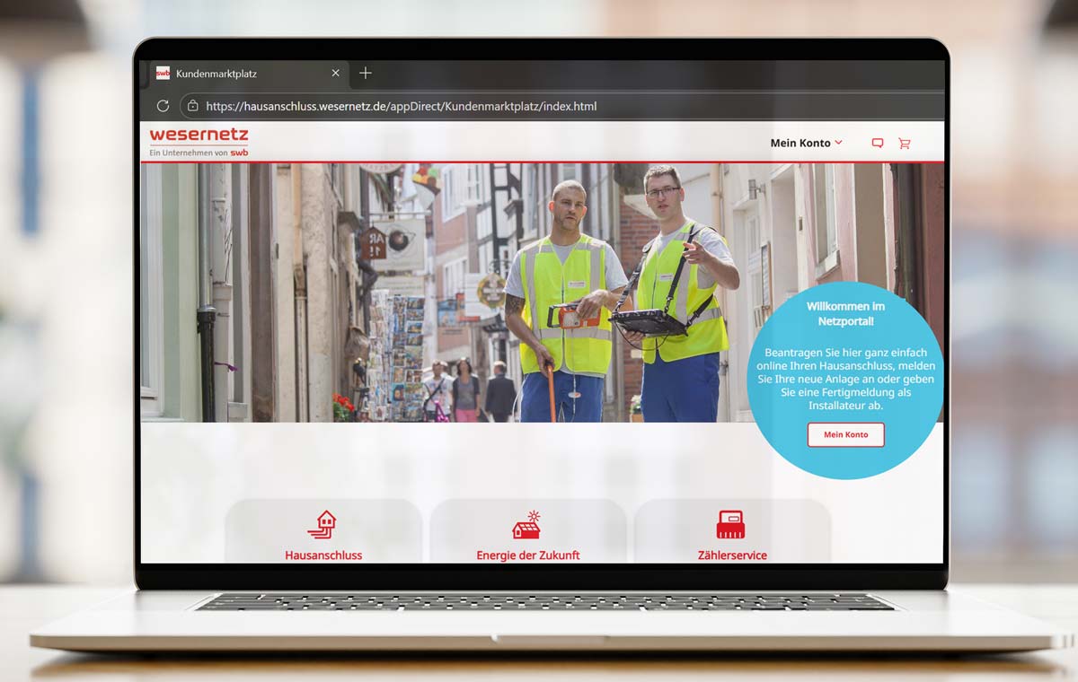 Ein Laptop mit dem Netzportal von wesernett als geöffneter Tab 