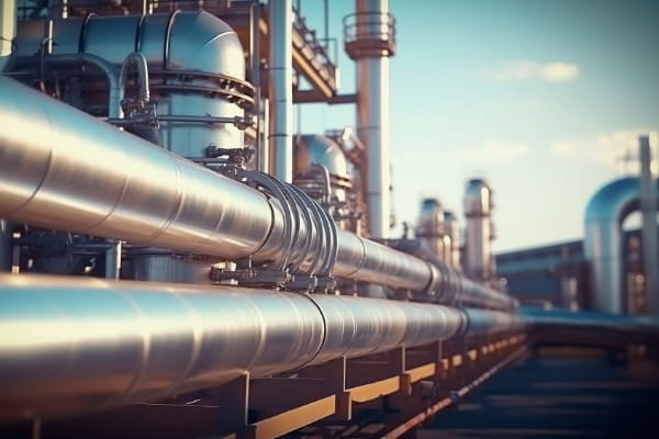 Wasserstoffleitungen in einem Kraftwerk