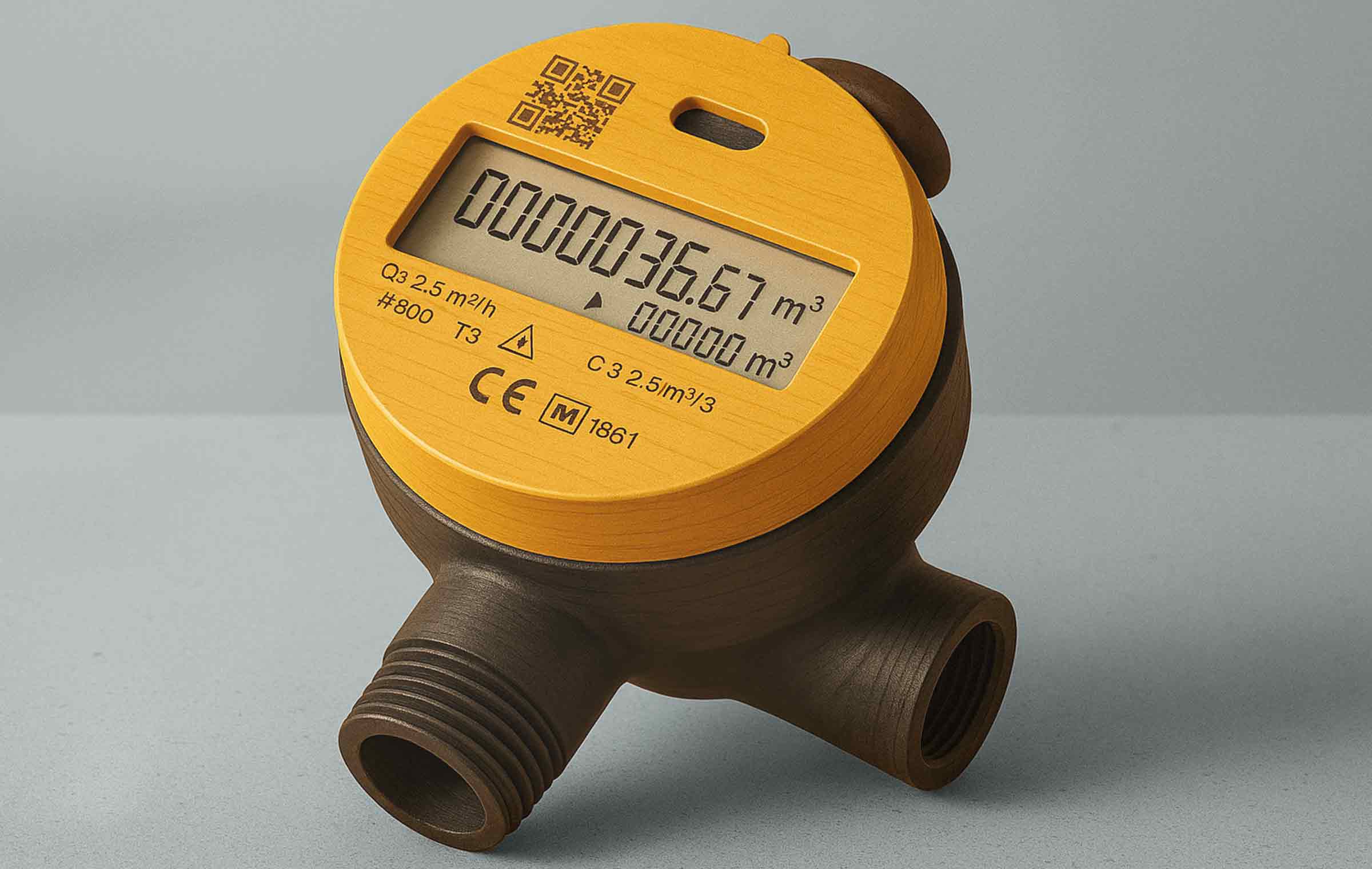 Eine fotorealistische Illustration eines digitalen Wasserzählers 