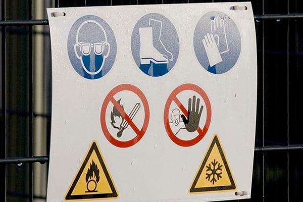 Ein Schild mit Arbeitssicherheitshinweisen