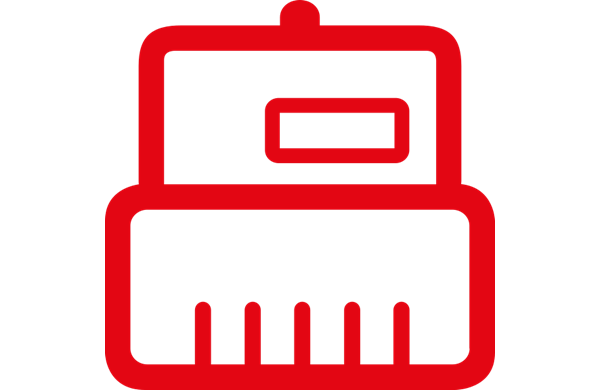 Rotes Piktogramm einer modernen Messeinrichtung