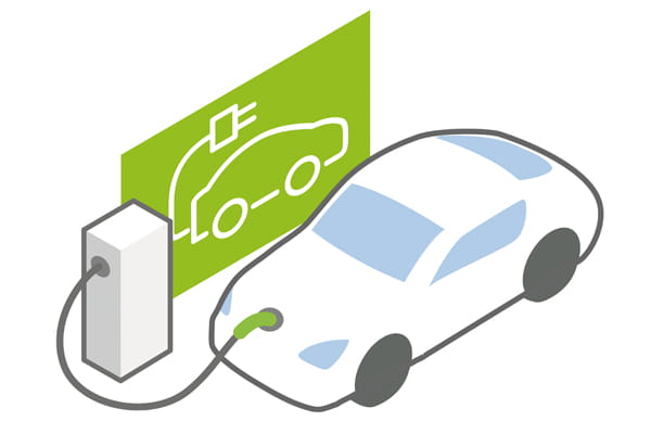 Grafik Elektroauto an Ladesäule Illustration eines ladenden Elektrofahrzeuges an einer Wallbox